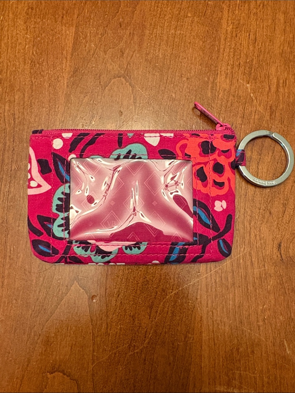 Vera Bradley Pink Floral ID Zip Card Case Keyring